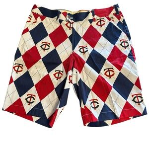 Loudmouth Shorts Minnesota Twins Mens 34 Blue Red MLB Argyle Baseball nwot
